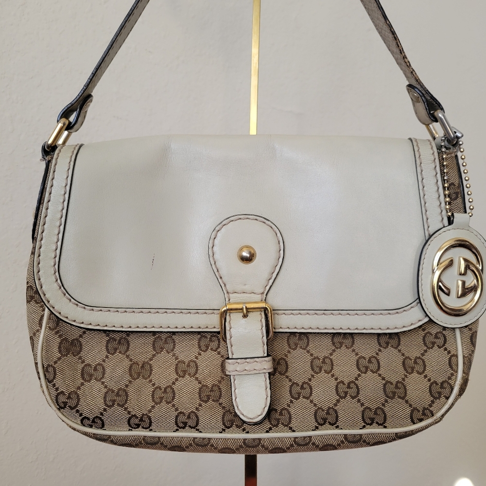 Gucci GG Canvas with Leather Flap, Crossbody Bag